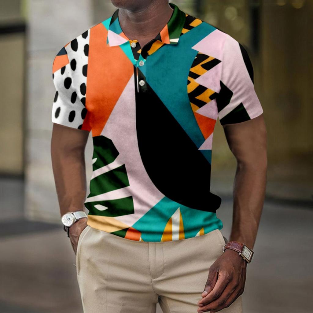 Men's Summer Hawaii Printed Golf Shirt Botton Short Sleeve Top Men's Casual Fashion Shirt