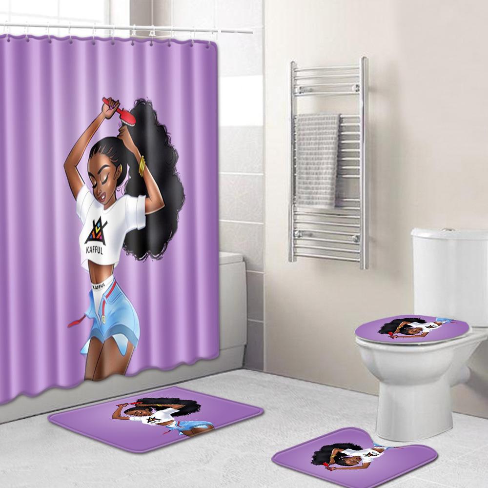 African Woman Digital Printing Creative Shower Curtain Floor Mat Set Bathroom Carpet