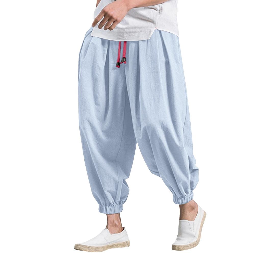 Мужские укороченные брюки из японского хлопка и льна, свободные брюки с широкими штанинами, повседневные брюки больших размеров