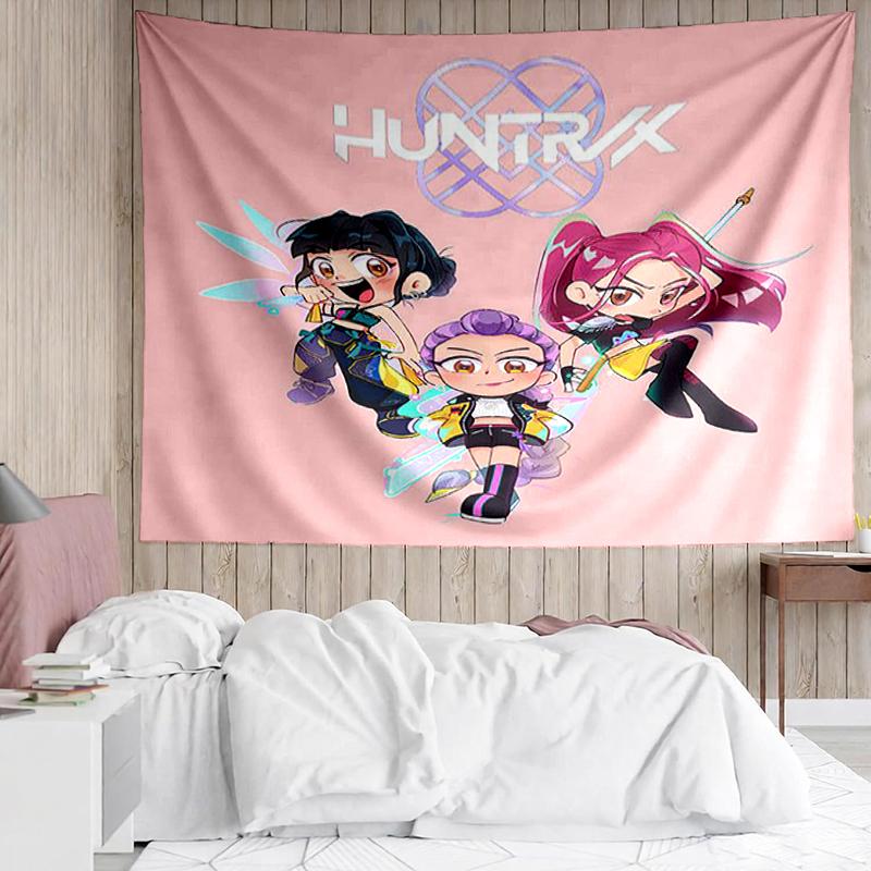KPop Demon Hunters Print Tapestry, Backdrop, Easy Setup, Ideal for Bedroom, Office & Living Room, with Aesthetic Wall Hanging Decor.