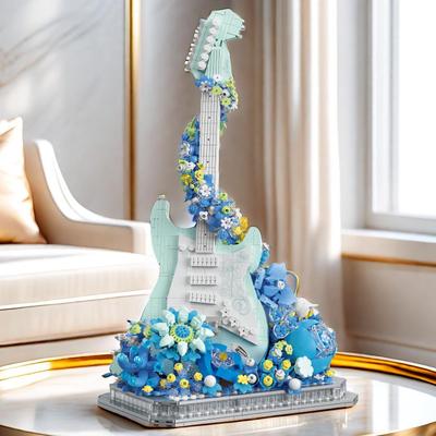 Фарфорово-синий конструктор гитары - Серия для взрослых Декор букета с мелкими деталями: Идеальный подарок на день рождения для меломанов