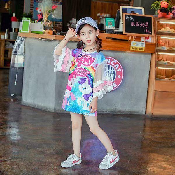 Girls Summer Short Sleeve T Shirt Dress Round Neck Korean Midi Top