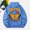Винтажное худи с бабочкой, женская хлопковая толстовка с надписью Dreamer, длинные рукава, карман, оверсайз, одежда с капюшоном