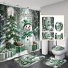 Набор из 4 предметов: Занавеска для душа для ванной Merry Christmas Зимний принт Занавеска для ванной с 12 крючками Нескользящие коврики Чехол для унитаза Коврик Перегородка для ванной