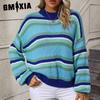 Женские модные повседневные свободные свитера с полосатым принтом, осенне-зимние длинные рукава с длинным рукавом, свободные свитера