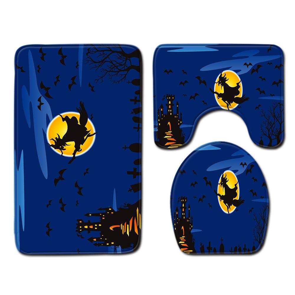 Halloween Shower Curtain Floor Mat Combination Four-Piece Household Door Mat Bedroom Non-Slip Carpet