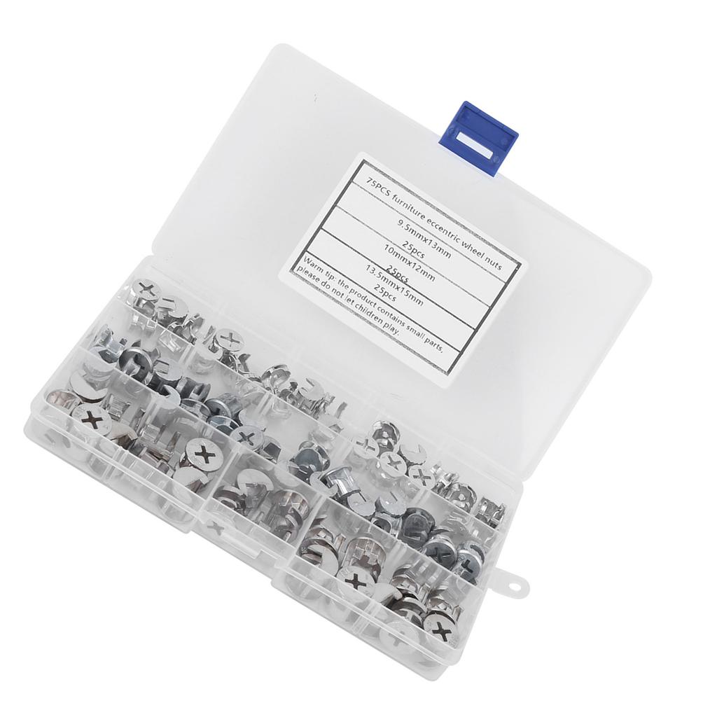 75Pcs Cam Nut Furniture Eccentric Wheel Nut Set 3 In 1 Connector Fastener Hardware Tools