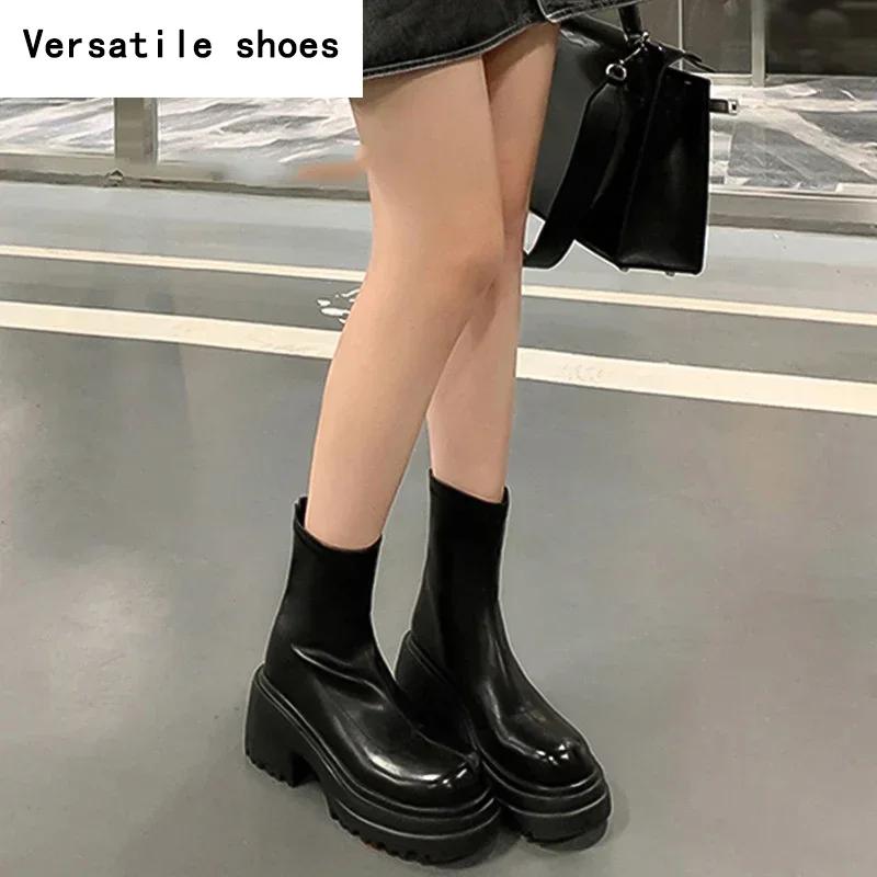 Массивные женские ботильоны, модные, с задней молнией, на платформе, на толстом каблуке, короткие ботильоны в стиле ретро, осенне-зимняя женская обувь