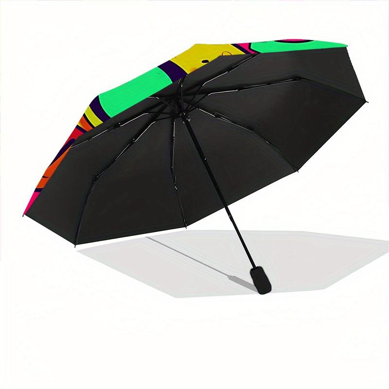 1pc Neon Cat Skull Automatic Open/Close Umbrella - Compact Travel Umbrella, 8-Rib Heavy-Duty Construction, Ideal Gift, Outdoor Accessory, 28076
