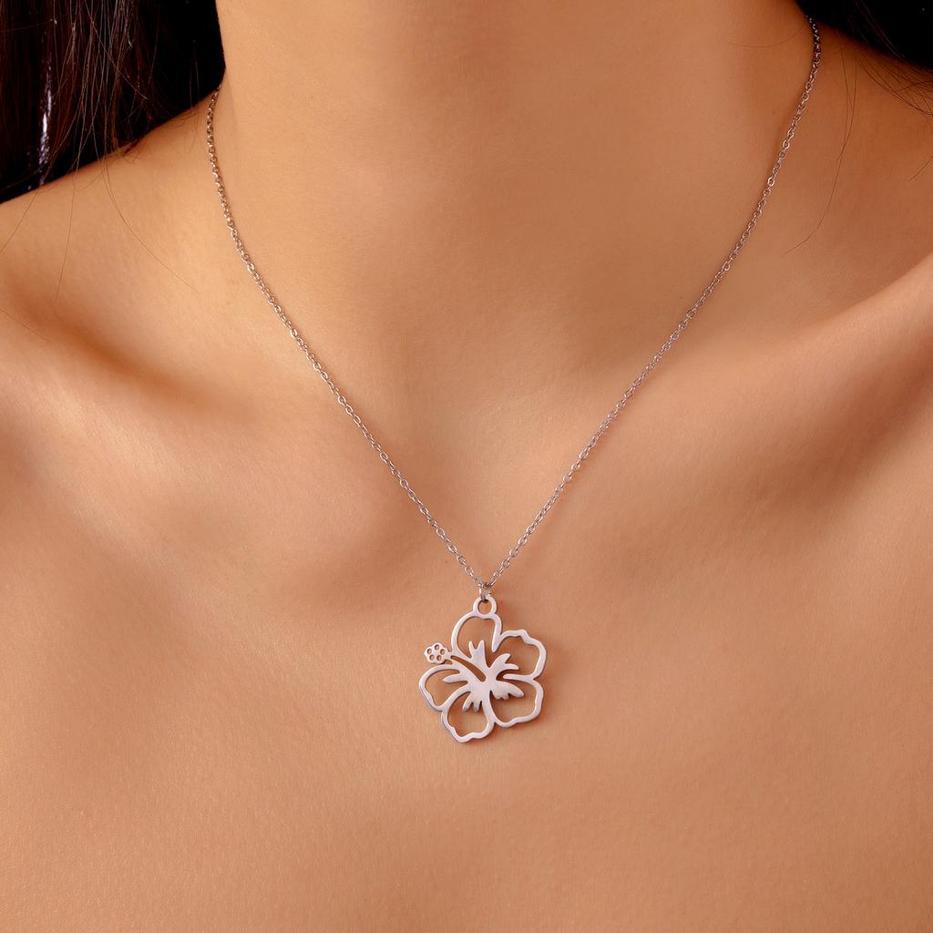 Stainless Steel Hollow Flower Pendant Necklace for Women Minimalist Gold Color Flower Necklace Charms Wedding Party Jewelry