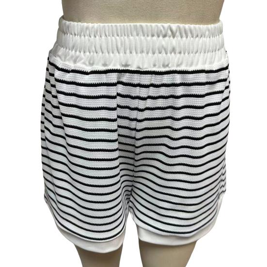 Женский комплект из 2 предметов для отдыха, полосатая рубашка с коротким рукавом и шорты, летний повседневный ребристый спортивный костюм, подходящий комплект