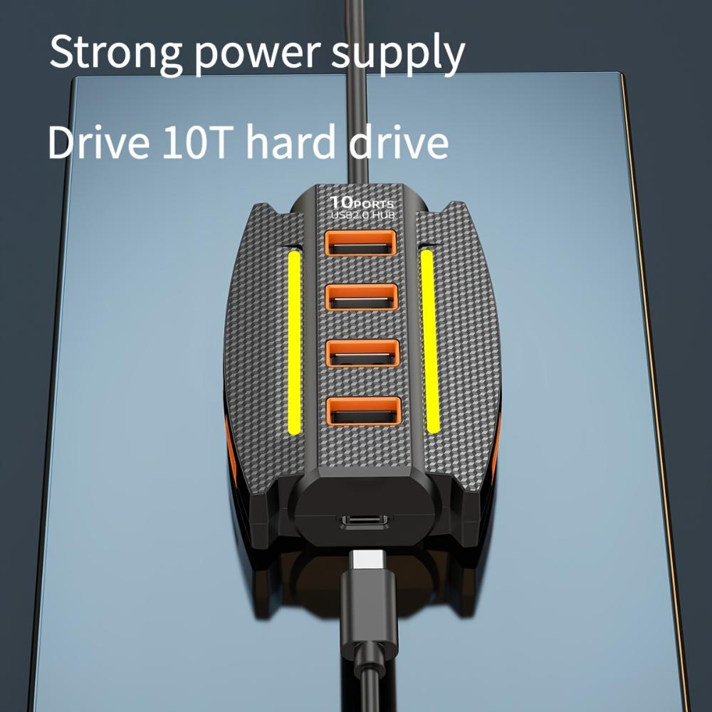 Высокоскоростной USB 2.0 концентратор на 10 портов с подсветкой, Plug & Play, совместим с различными системами для клавиатуры, USB-накопителя, жесткого диска, принтера