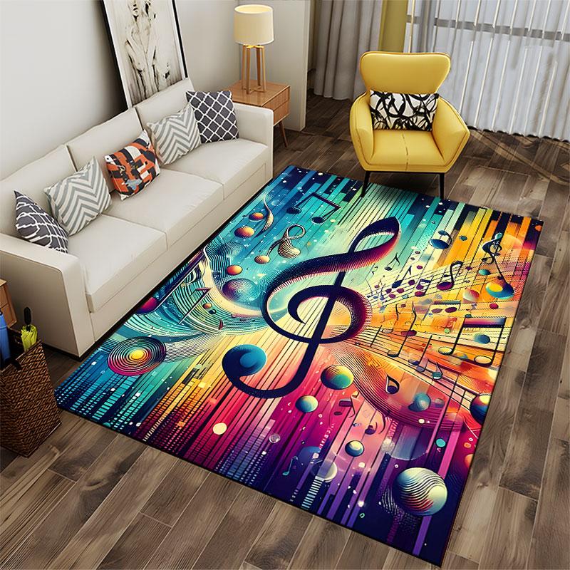 Colorful Music Note Art Carpet suitable as a non-slip mat for the living room or bedroom sofa