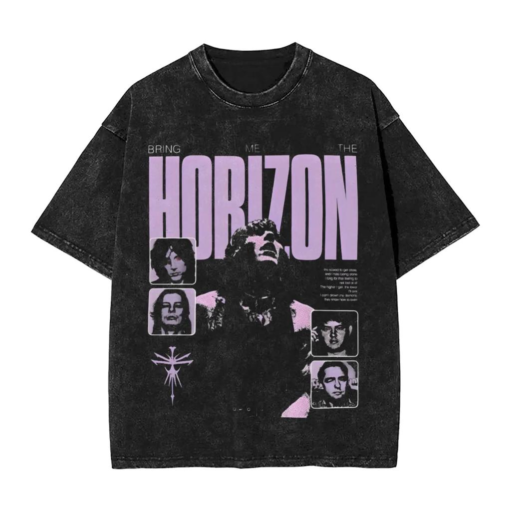 Футболки ROCK Band Bring Me The Horizon для фанатов BMTH Стираные Винтажные Топы Новинка Британский Летний Футболка Винтажные Свободные Хлопковые Топы
