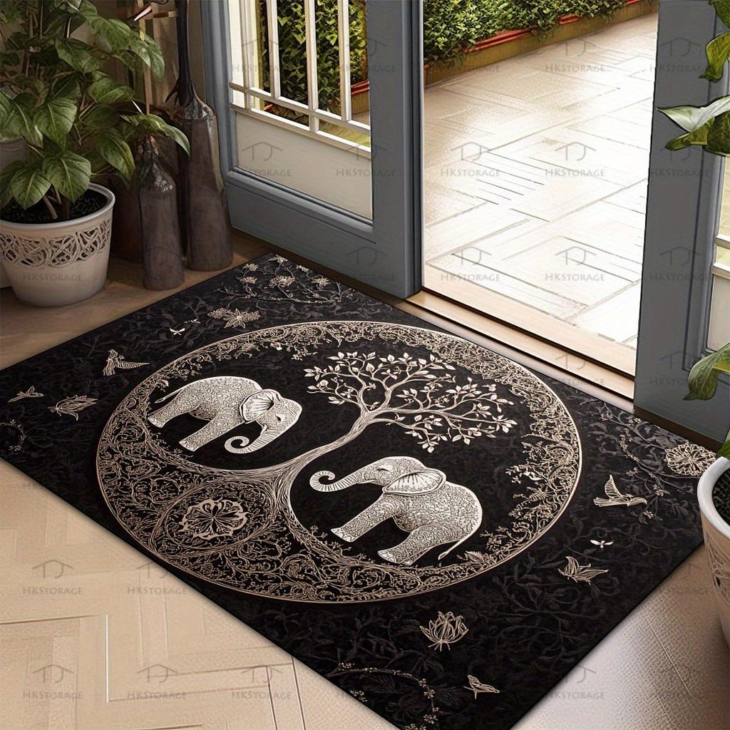 VIKAMA Sacred Elephant Carpet A Majestic Floor Mat Doormat Good Luck Welcome Mat Rug For Bedroom Carpet For Live Room Home Decor