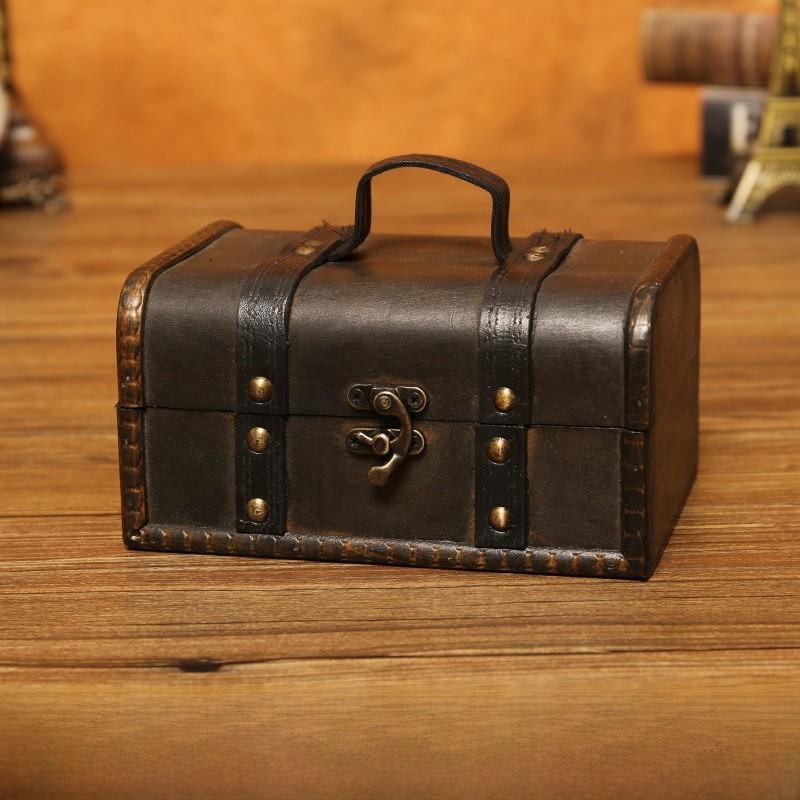 Vintage Wooden Organizer Box With Lid For Desk Jewelry Makeup Decoration Storage