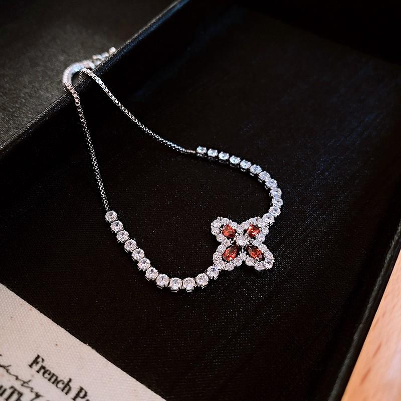 Elegant Gold Plated Zircon Rhombus Flower Bracelet Women Adjustable Minimalist Luxury Daily Wear