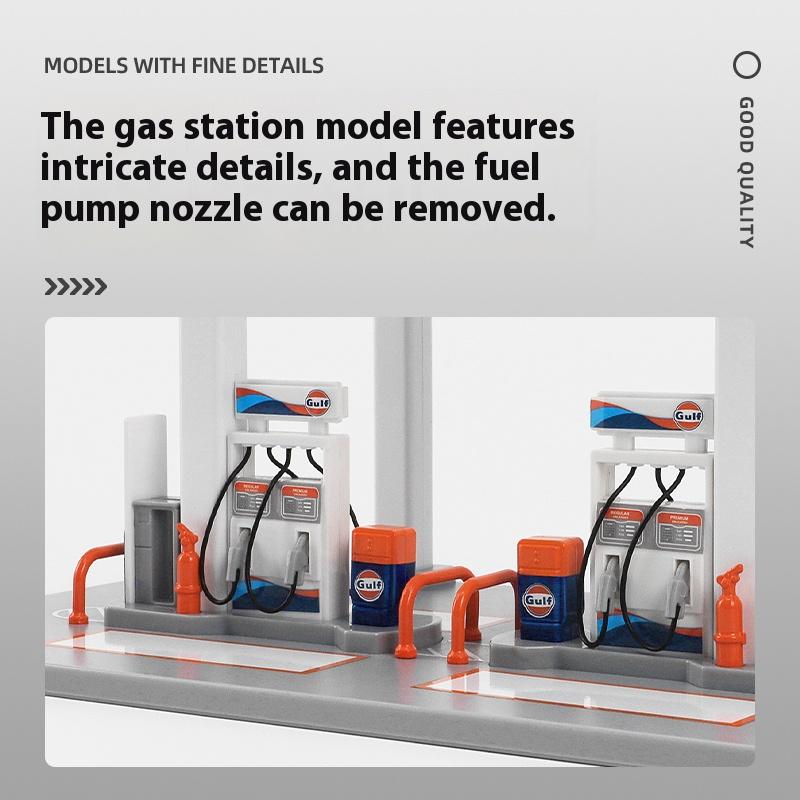 1/43 1/64 Bay Gas Station Assembly Model Children's Toy Scene Alloy Car Set, Suitable for Boys Over 3 Years Old