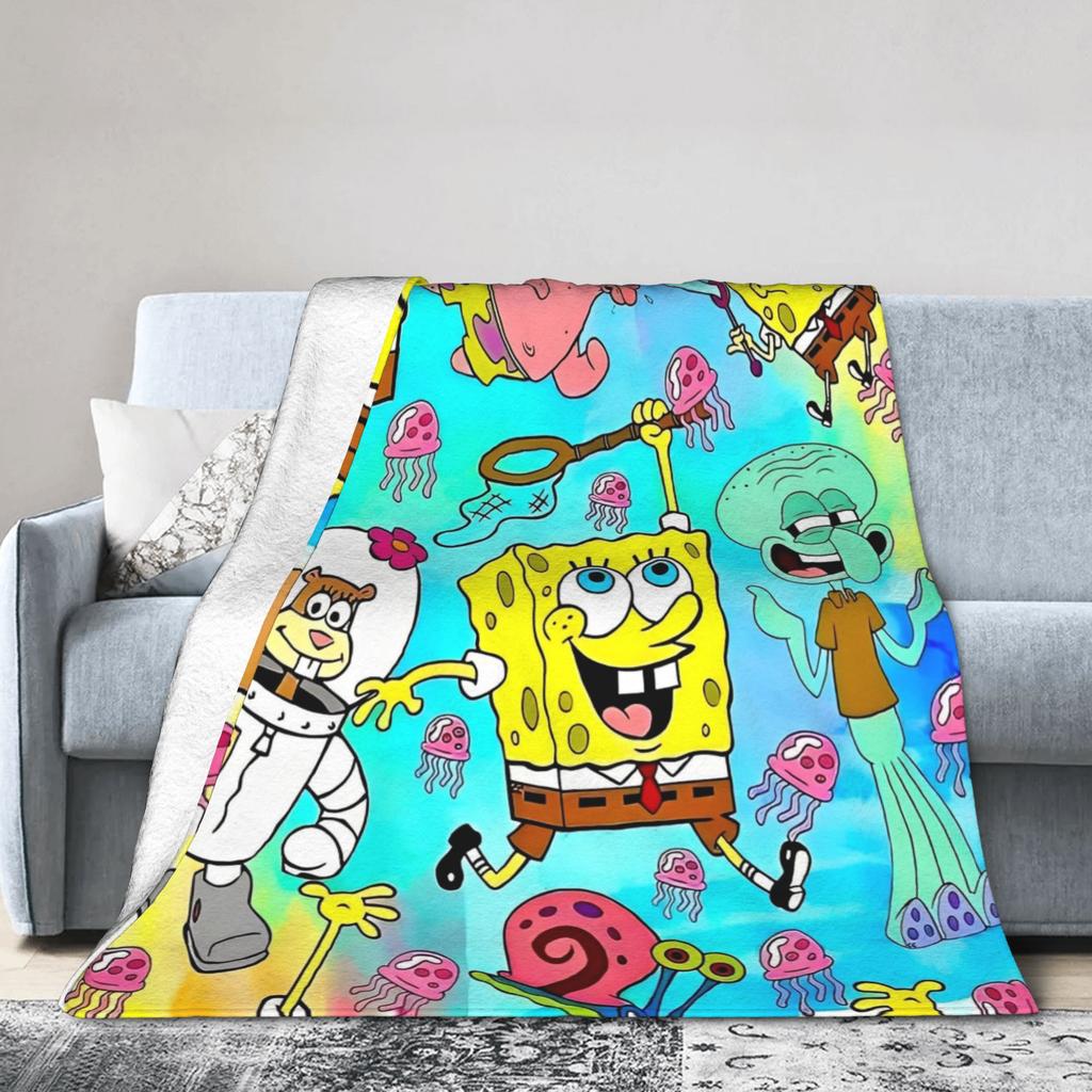 Dazzle Cartoon Blanket SpongeBob SquarePants Flannel Funny Warm Throw Blanket for Home Spring/Autumn