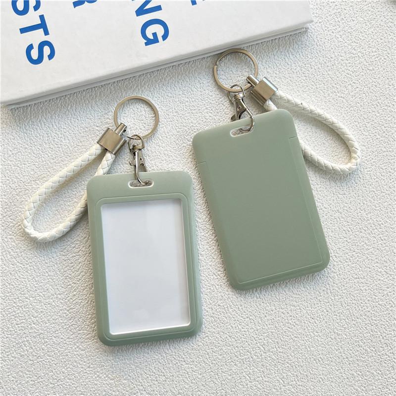 Ins Solid Color ID Card Holder Student Bus Card Case Badge Cards Cover Women Credit Card Holder with Hand Rope Lanyard