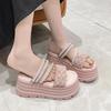 8CM New 2025 Pearl Strap Chunky Sandals Women Summer High Platform Wedges Slippers Woman Heels Thick Bottom Beach Slides