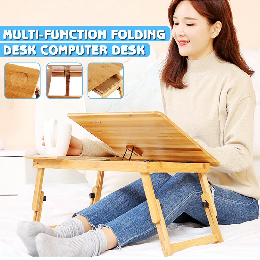 Folding Portable Bamboo Laptop Table Sofa Bed Office Laptop Stand Desk With Fan Bed Table For Computer Notebook Books New