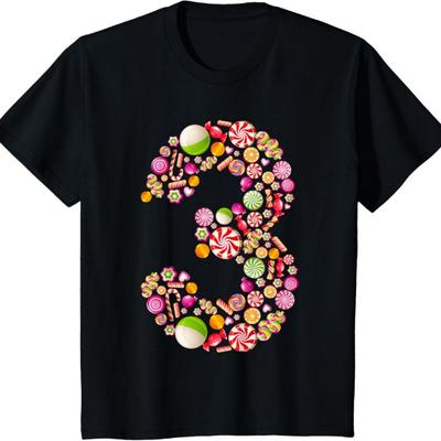 Детская футболка на 3-й день рождения в стиле конфетного мира Candyland, для девочки, 3 года