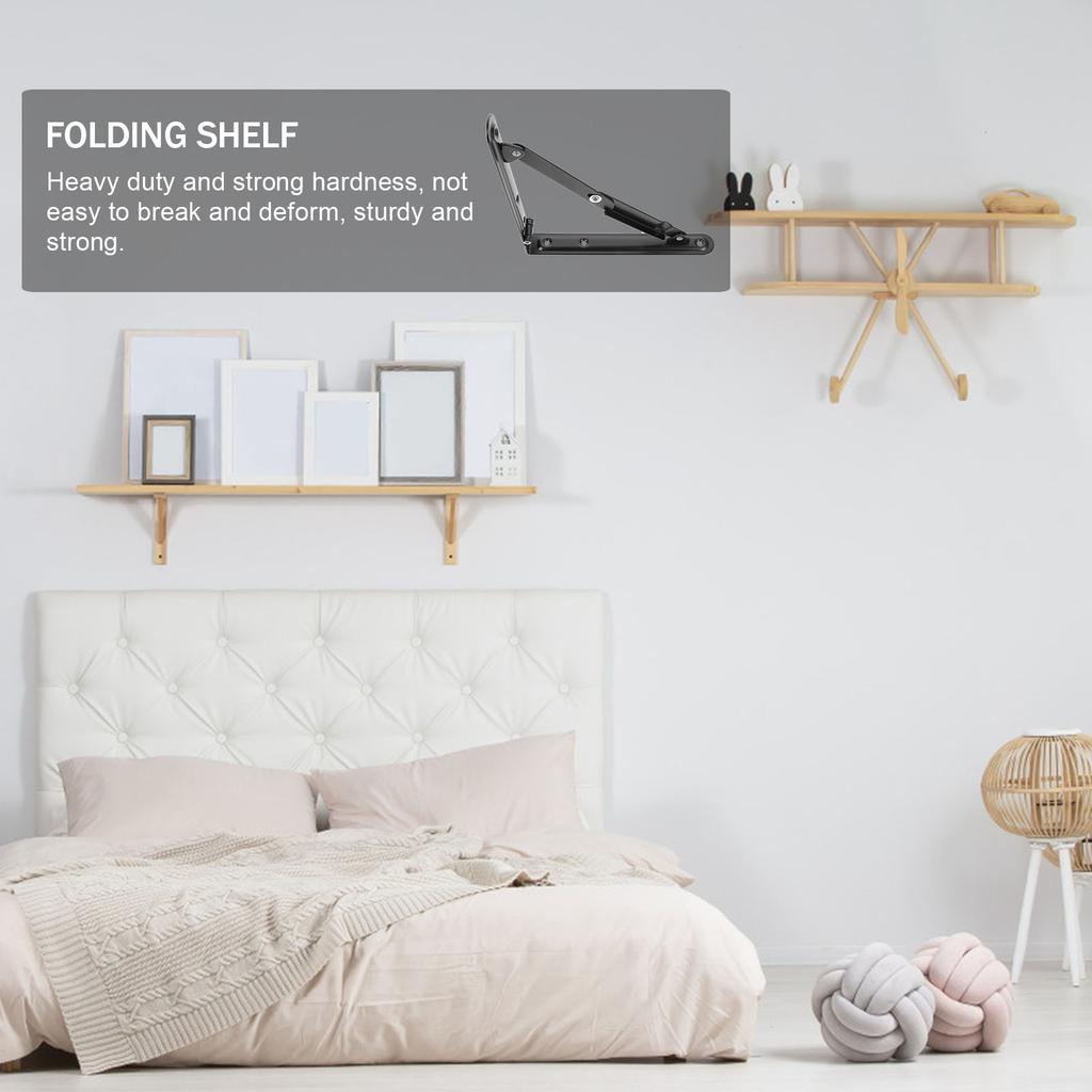 2Pcs Black Folding Support Brackets Heavy Duty Wall Board Support Rack Practical Folding Shelf Brackets for Garage Workbench