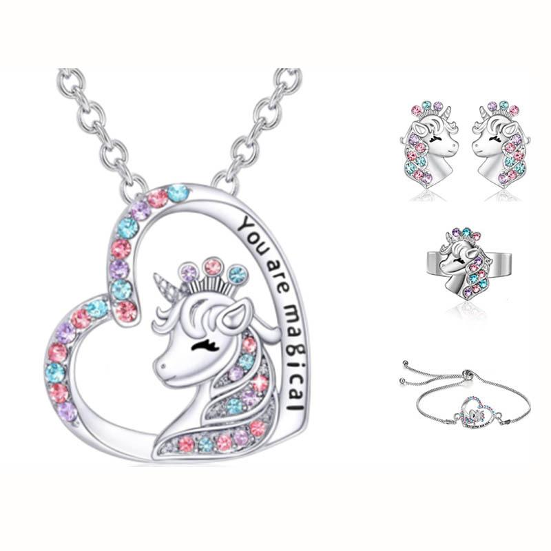 Ожерелье с единорогом, милое красочное ожерелье с бриллиантовыми аксессуарами, подарок