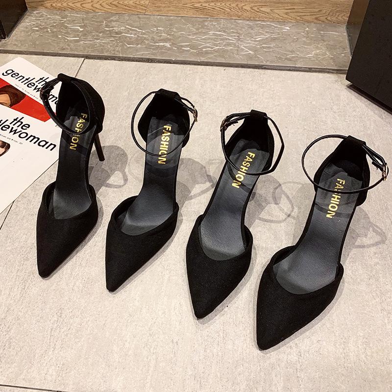 Тонкий каблук профессиональный OL весна и осень туфли-лодочки женские новые остроносые черные универсальные модные с ремешком-пряжкой одинарные туфли женские
