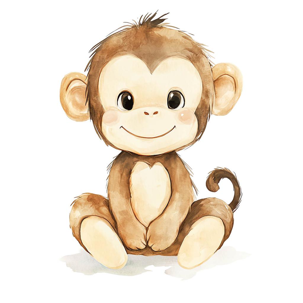 Plakat Uśmiechnięta Małpka Na Białym Tle Plakat Uśmiechnięta Małpka Na Białym Tle, 30X40 Cm, Rama Drewniana Ciemny Brąz, Papier Matowy 230 Gsm