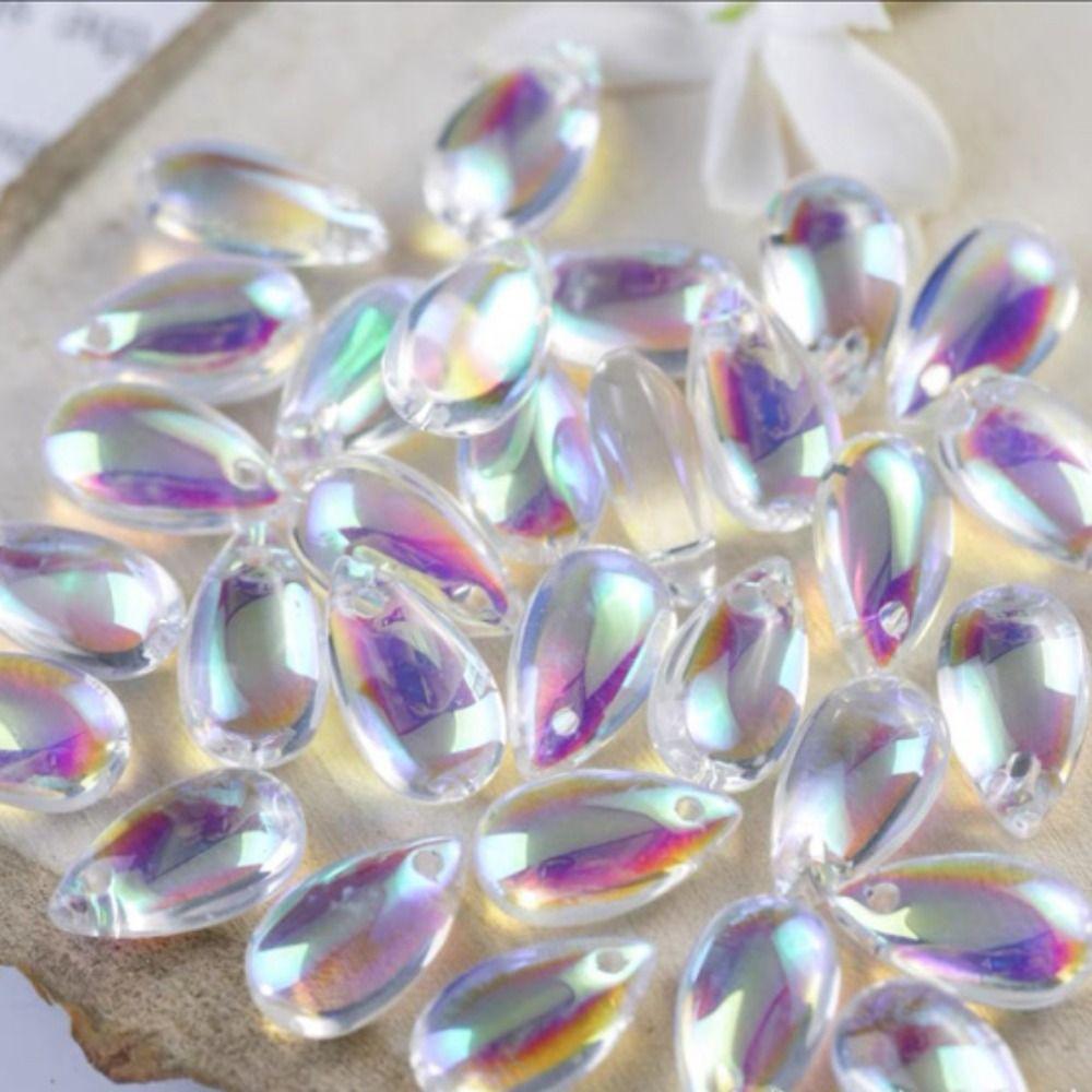 100 PCS Transparent Glass Bead AB Colorful Glaze Bead Bracelet Water Drop Crystal DIY
