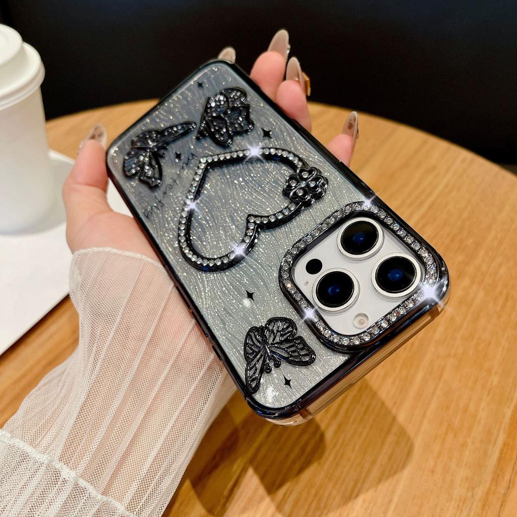 For IPhone 16 Promax Sparkling Diamond Phone Case for Apple 15 Love Butterfly 14 Gradient Sparkling Pink Soft Case