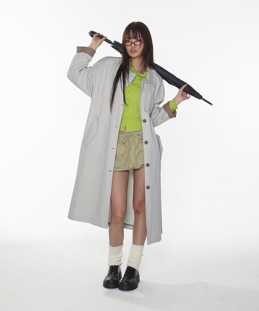 CRANK Belted Long Trench Coat_Light Gray