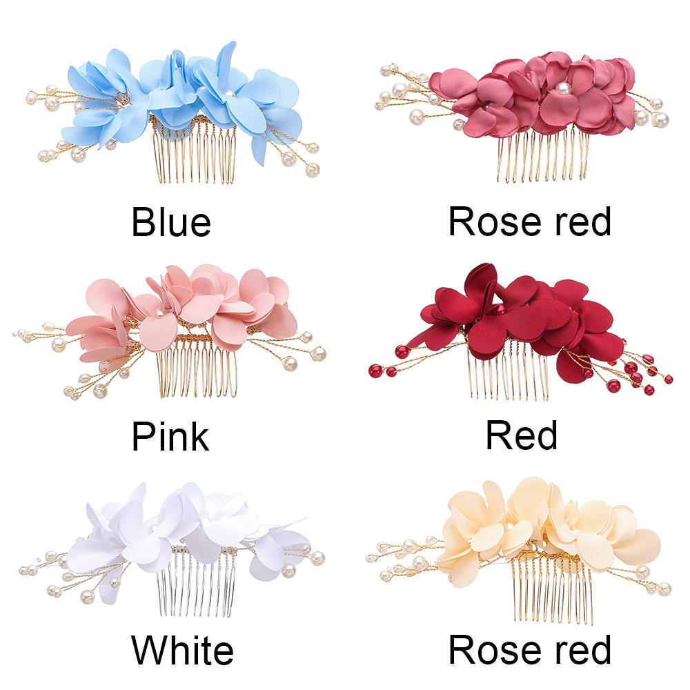 Romantic Wedding Hair Jewelry Bridesmaid Tiara Hair Combs Bridal Clips Red Flower Hair Pin
