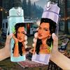 1PC Curly Hair Dark Skin Lady 750ml Color Plastic Sports Water Bottle Leakproof Flip Straw Lid Suitable for Sports Office Home Use