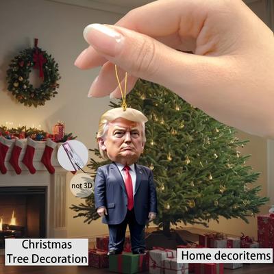 1 шт. Акриловое рождественское украшение в стиле Трампа, подвесное украшение для автомобиля и дерева, идеальный праздничный подарок, забавный мультяшный кулон