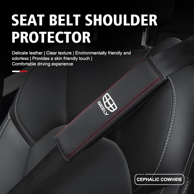 Leather Car Seat Belt Cover Shoulder Pad Interior Accessories For Geely Manjaro Coolray gx3 Geometry C Emgrand Atlas Tugella