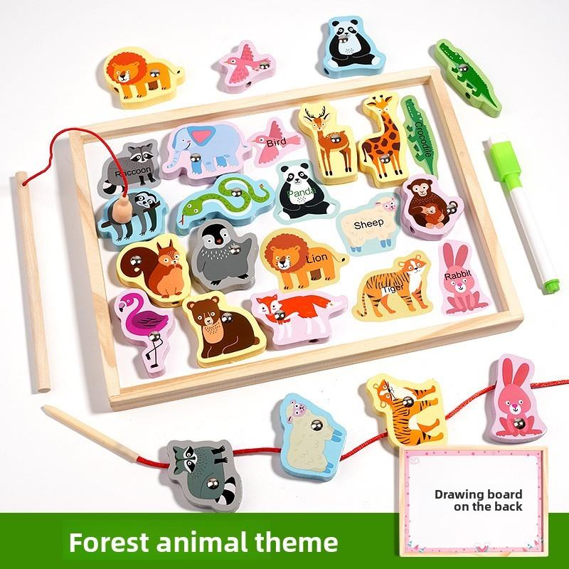 Деревянная двухсторонняя доска с бусинами, с игрой «Рыбалка» и внешним видом морских животных для детской игровой комнаты, домашнего развлечения