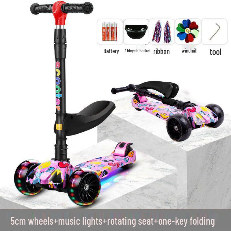 Three-in-One Foldable Children's Scooter with Flashing Pedal