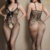 Oversize Women Mesh Hollow Sexy Bodystockings Large Plus Size See Through Erotic Open Crotchless Lingerie Bra Set XXXXL