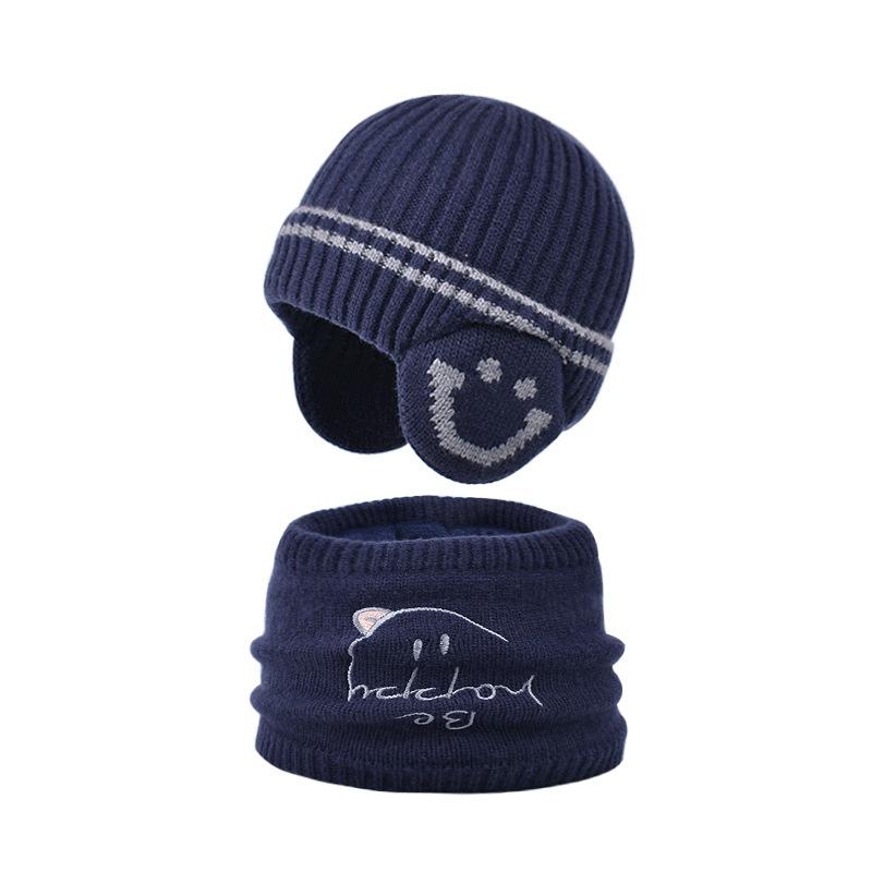 Children's Hat Scarf Set Winter Fleece Ear Protector Pullover Hat Boys Outdoor Windproof Warm Knitted Wool Hat