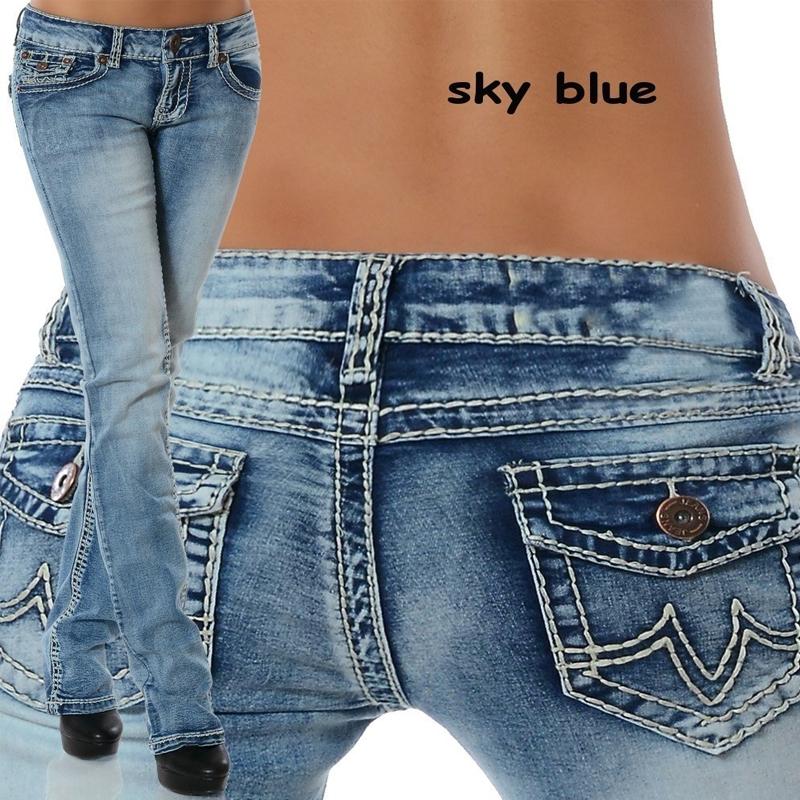 Women's Low Waist Straight Jeans Slim Denim Long Pants Plus Size