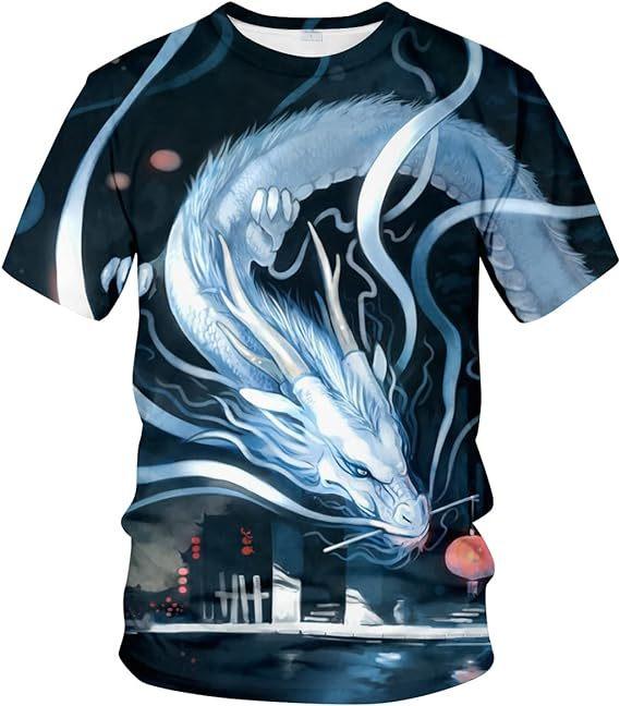 Мужская футболка с 3D-цифровой печатью и рисунком дракона, повседневная базовая рубашка и футболка с короткими рукавами