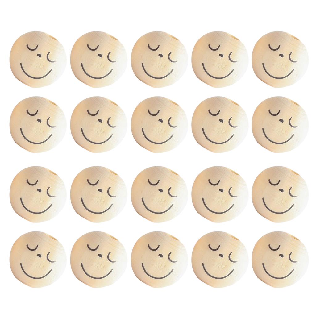 20Pcs Smiles Wood Beads Natural Wood Beads for Crafting Wooden Faced Beads Wooden Balls with Hole for DIY Decor Craft