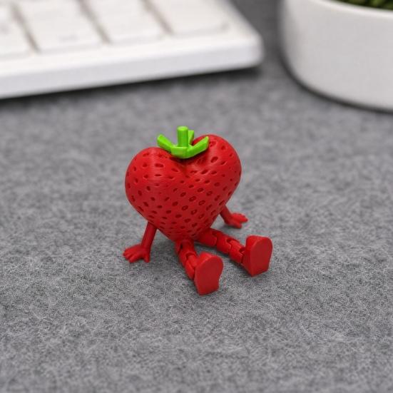 3D-печатная фигурка фрукта с подвижными суставами, Коллекционная артикулированная фигурка красной клубники для декора домашнего офиса, рабочего стола руководителя