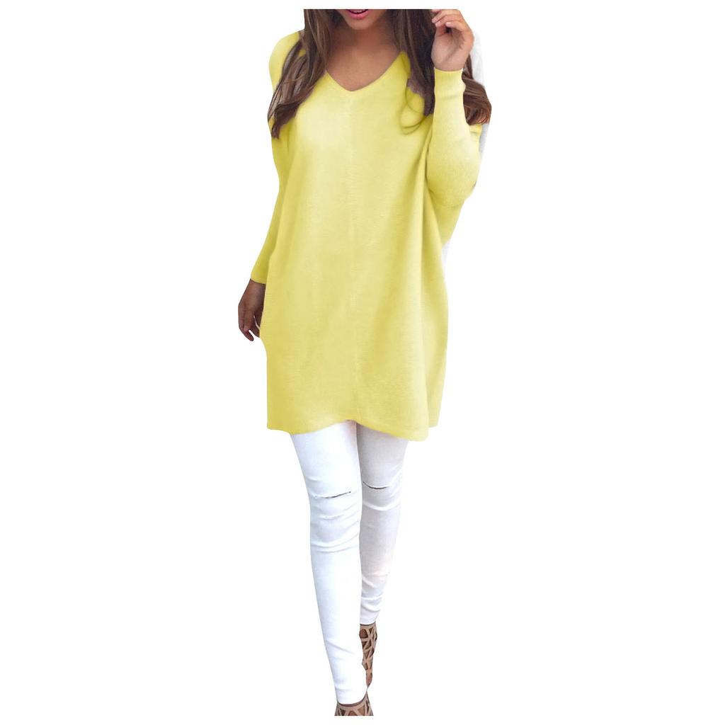 Women's Fashion Solid Color Sweater V-neck Long Sleeve Pullover Sweater