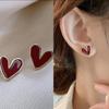 Fashionable Wine Red Heart-shaped Earrings with Simple Temperament, Personalized Earrings, and Accessories for Women
