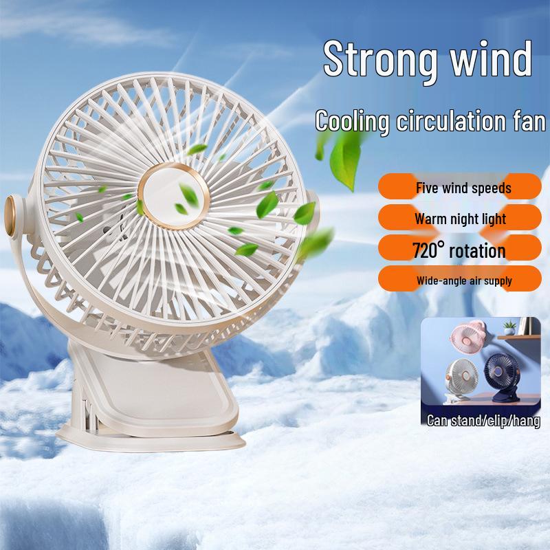 Powerful Wind Clip-On Mini Fan: Rechargeable, Long Battery Life, 3-in-1 Design for Home & Office Circulation F50