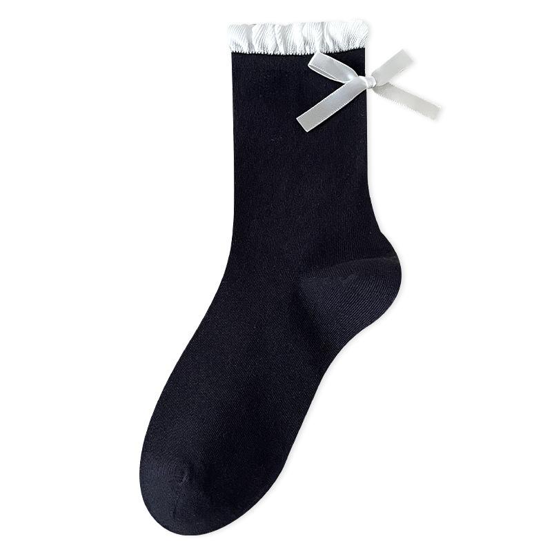 Хлопковые носки для женских косточек на осень и зиму, махровые носки с бантом и контрастными цветами до середины икры